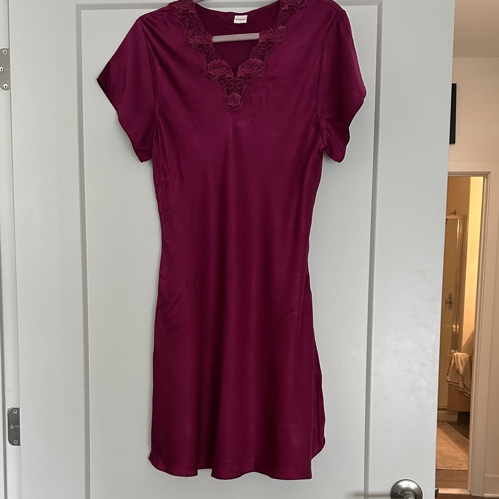 Elegant Burgundy Nightie with Lace Detail